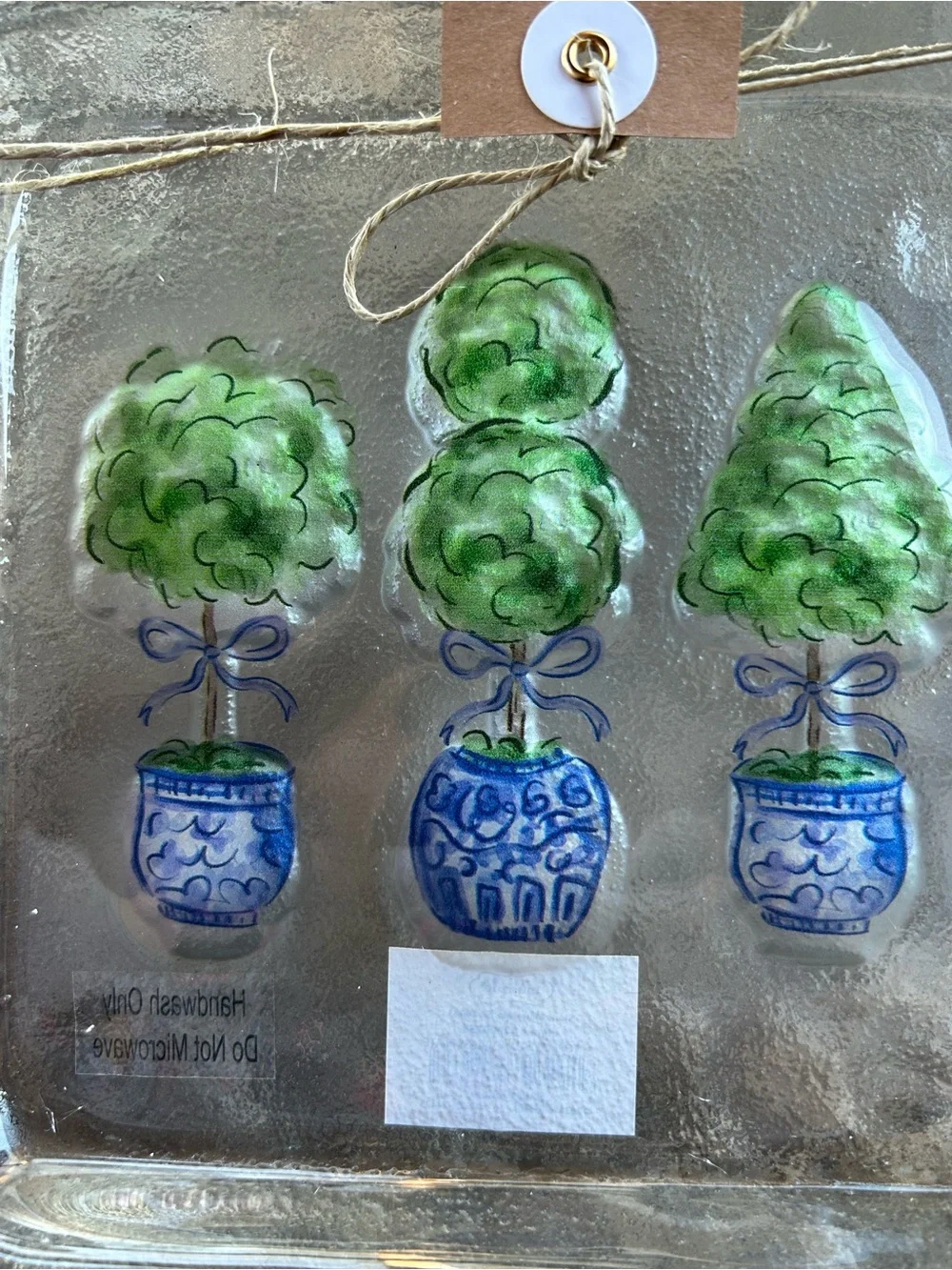 Mud Pie Topiary Glass Plate NWT Blue Green Square 9”x9”